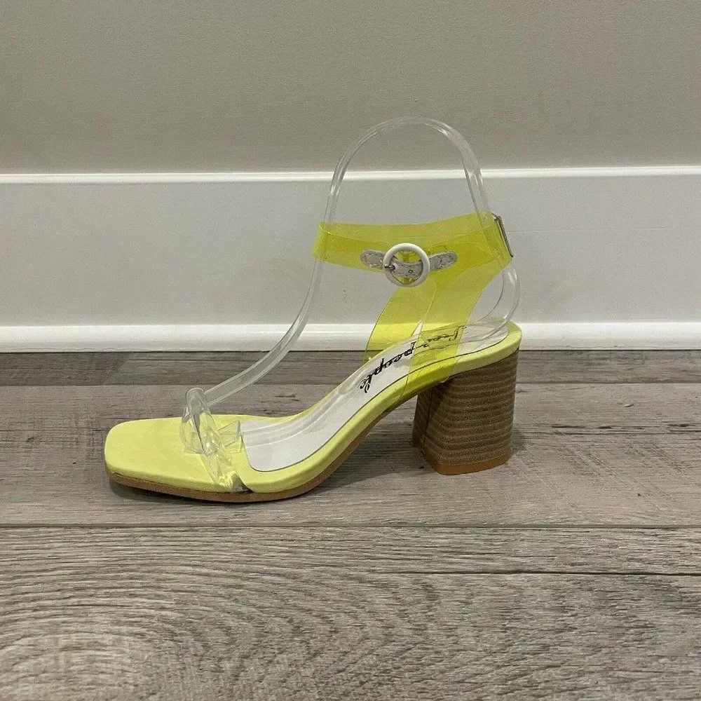 Free‎ People Block Heel Sandal Womens 36 Yellow Natal Transparent NEW